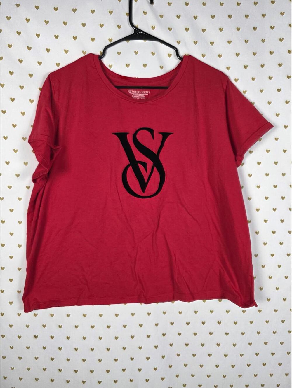 Victorias Secret VS Logo Red Cute Tee Shirt 2X XXL Velvet